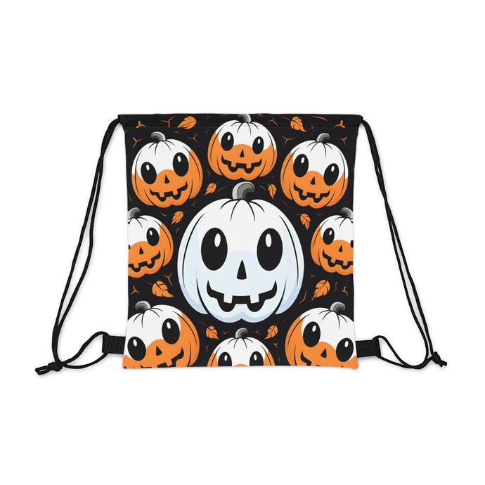 DistinctInk Drawstring Bag / Backpack with Ghost Skeleton Cartoon Pumpkin Design for Halloween