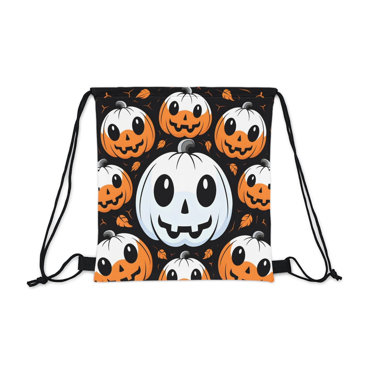 DistinctInk Drawstring Bag / Backpack with Ghost Skeleton Cartoon Pumpkin Design for Halloween