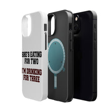 DistinctInk ToughCase for Apple iPhone, Compatible with MagSafe Charging - She's Eating For Two, I'm Drinking for 3