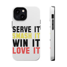 DistinctInk ToughCase for Apple iPhone, Compatible with MagSafe Charging - Serve It Smash It Win It Love It Tennis