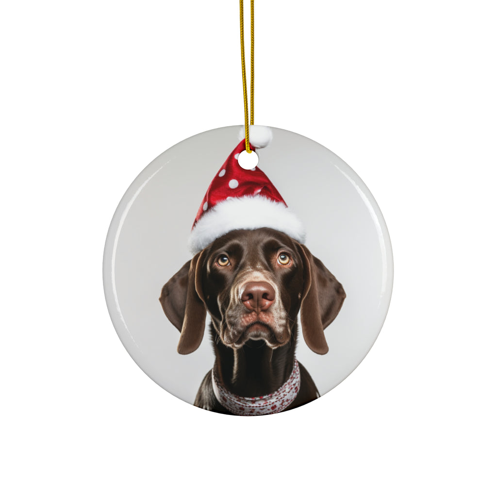 Hanging Ceramic Christmas Tree Ornament with Gold String - German Shorthaired Pointer Design