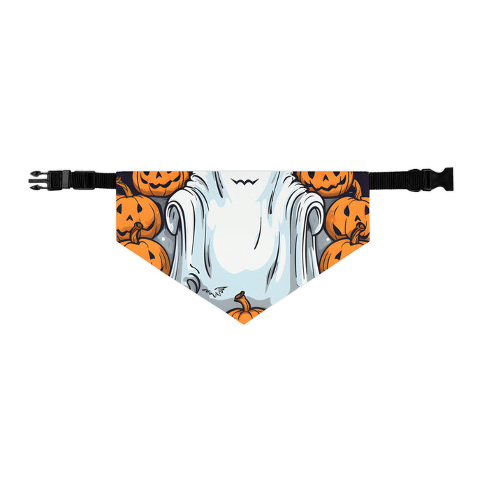 DistinctInk Adjustable Pet Banana Collar with Skeletal Ghostly Pumpkins Design for Halloween