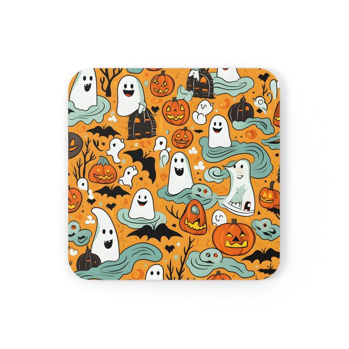 DistinctInk (Set of 4) Corkwood Coasters with Flying Pumpkin BatsDesign for Halloween