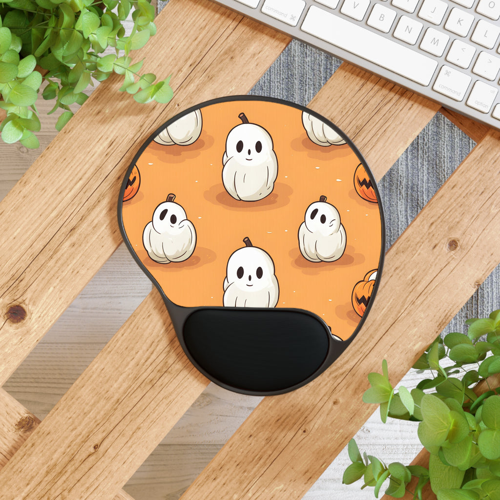 Mouse Pad with Wrist Rest with Ghastly Skeleton Pumpkin adorned Design for Halloween, view 4