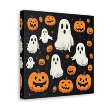 DistinctInk Canvas Wall Art with Ghost Skeleton Pumpkin Cartoon for Halloween
