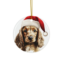 DistinctInk Hanging Ceramic Christmas Tree Ornament with Gold String - Great Gift/Present - 2 3/4 inch Diameter - English Cocker Spaniel Puppy Drawing Design
