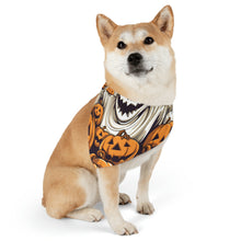 DistinctInk Adjustable Pet Banana Collar with Ghostly Skeleton and Pumpkins Design for Halloween