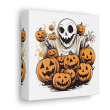DistinctInk Canvas Wall Art with Ghostly Skeleton and Pumpkins for Halloween