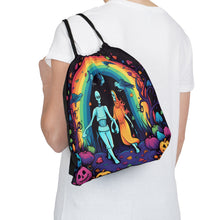 DistinctInk Drawstring Bag Backpack with The Enduring Beauty of Writing Design for Halloween  LGBTQ+ Pride