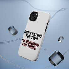 DistinctInk ToughCase for Apple iPhone, Compatible with MagSafe Charging - She's Eating For Two, I'm Drinking for 3