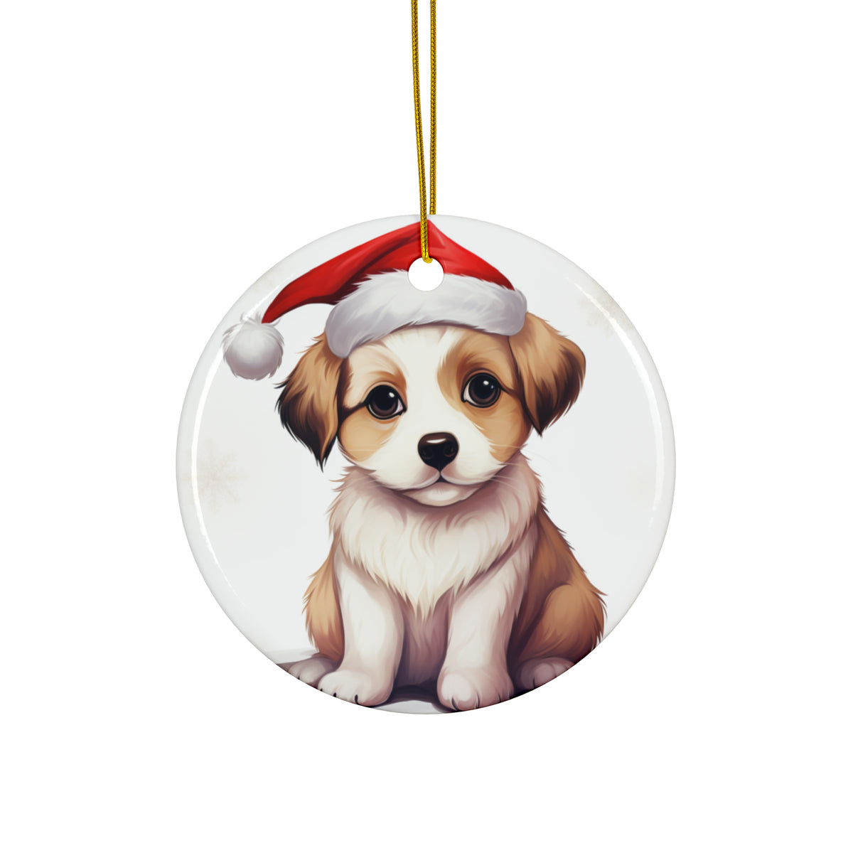 Hanging Ceramic Christmas Tree Ornament with Gold String - Komondorok Puppy Design