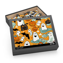 DistinctInk Jigsaw Puzzle with Flying Pumpkin Bats Design for Halloween