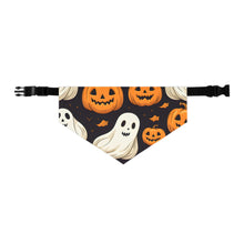 DistinctInk Adjustable Pet Banana Collar with Ghastly Skeleton Pumpkin Party Design for Halloween