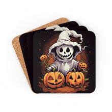 DistinctInk (Set of 4) Corkwood Coasters with Trick or Treat Ghost-O-LanternDesign for Halloween