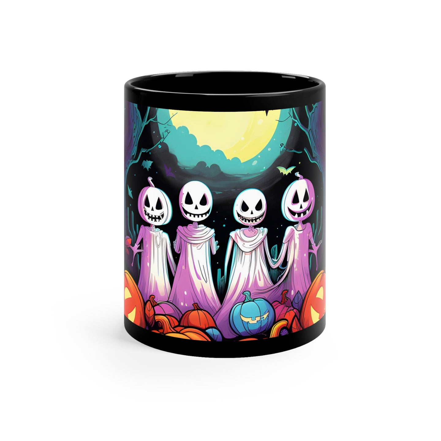 DistinctInk Black Coffee Mug - Exploring the Unknown for Halloween LGBTQ+ Pride