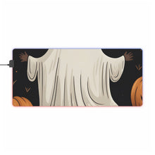 DistinctInk LED Gaming Mouse Pad with Ghastly Skeleton Pumpkin Design for Halloween