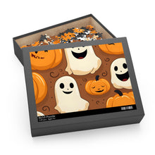 DistinctInk Jigsaw Puzzle with "Boo-ttifull Skeleton Cartoon Pattern Pumpkin" Design for Halloween