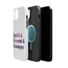 DistinctInk ToughCase for Apple iPhone, Compatible with MagSafe Charging - Lipstick & Diamonds & Champagne
