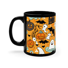 DistinctInk Black Coffee Mug - Flying Pumpkin Bats for Halloween