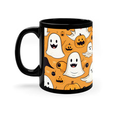 DistinctInk Black Coffee Mug - Ghoulish Bats and Pumpkins for Halloween