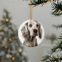 DistinctInk Hanging Ceramic Christmas Tree Ornament with Gold String - Great Gift/Present - 2 3/4 inch Diameter - English Setter Design