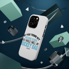 DistinctInk ToughCase for Apple iPhone, Compatible with MagSafe Charging - Think My Attitude Stinks Smelly My Hockey Bag