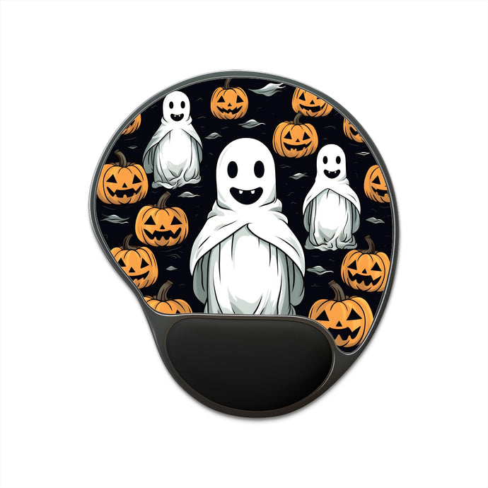DistinctInk Mouse Pad with Wrist Rest  with Skelepumpkin Ghostpattern Design for Halloween