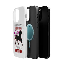 DistinctInk ToughCase for Apple iPhone, Compatible with MagSafe Charging - I Ride Like A Girl - Try To Keep Up - Horse