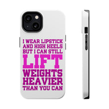 DistinctInk ToughCase for Apple iPhone, Compatible with MagSafe Charging - Lipstick & High Heels Can Life Weights Heavier