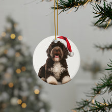 DistinctInk Hanging Ceramic Christmas Tree Ornament with Gold String - Great Gift/Present - 2 3/4 inch Diameter - Spanish Water Dog Design