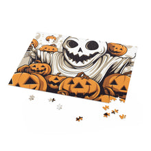 DistinctInk Jigsaw Puzzle with Ghostly Skeleton and Pumpkins Design for Halloween