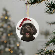 DistinctInk Hanging Ceramic Christmas Tree Ornament with Gold String - Great Gift/Present - 2 3/4 inch Diameter - Portuguese Water Dog Design
