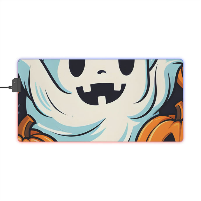 DistinctInk LED Gaming Mouse Pad with The Ghostly Skeleton Pumpkin Design for Halloween