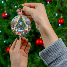 DistinctInk Hanging Ceramic Christmas Tree Ornament Charm with Gold String - Great Gift/Present - 2 3/4 inch Diameter - Democratic Holiday Spirit