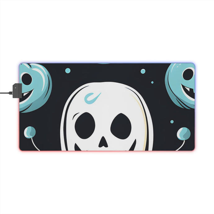 DistinctInk LED Gaming Mouse Pad with Skele-Ghostly Pumpkin Patch Design for Halloween