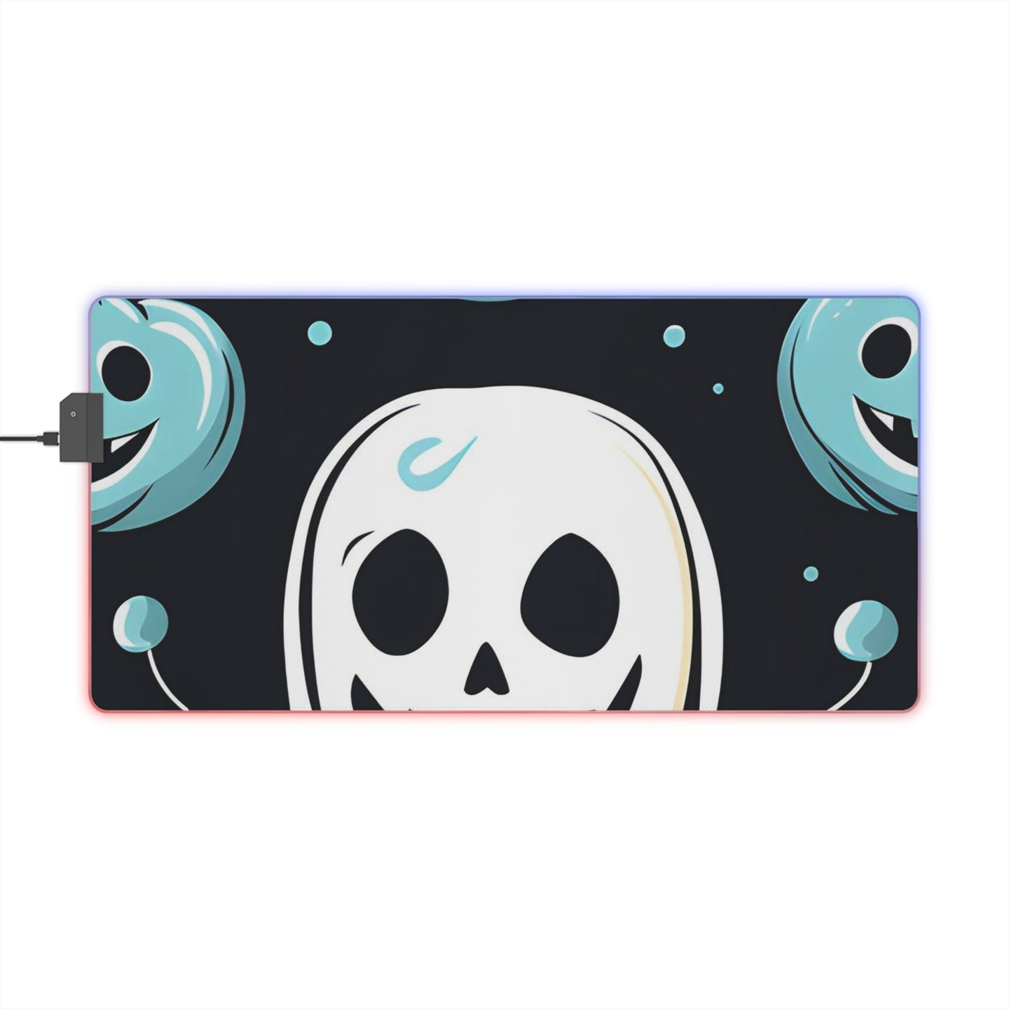 DistinctInk LED Gaming Mouse Pad with Skele-Ghostly Pumpkin Patch Design for Halloween