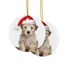 DistinctInk Hanging Ceramic Christmas Tree Ornament with Gold String - Great Gift/Present - 2 3/4 inch Diameter - Glen of Imaal Terrier Puppy Design
