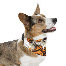 DistinctInk Adjustable Pet Banana Collar with Ghostly Skeleton and Pumpkins Design for Halloween