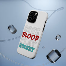 DistinctInk ToughCase for Apple iPhone, Compatible with MagSafe Charging - Give Blood Play Hockey