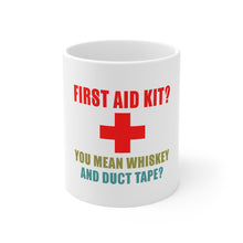 DistinctInk Glossy White Coffee / Tea Mug - First Aid Kit - Whiskey & Duct Tape