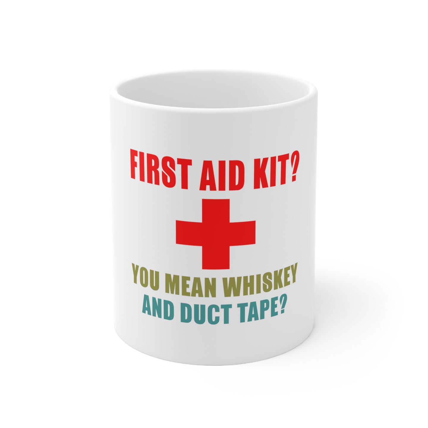 DistinctInk Glossy White Coffee / Tea Mug - First Aid Kit - Whiskey & Duct Tape