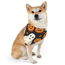 DistinctInk Adjustable Pet Banana Collar with Ghastly Skeleton Pumpkin Party Design for Halloween