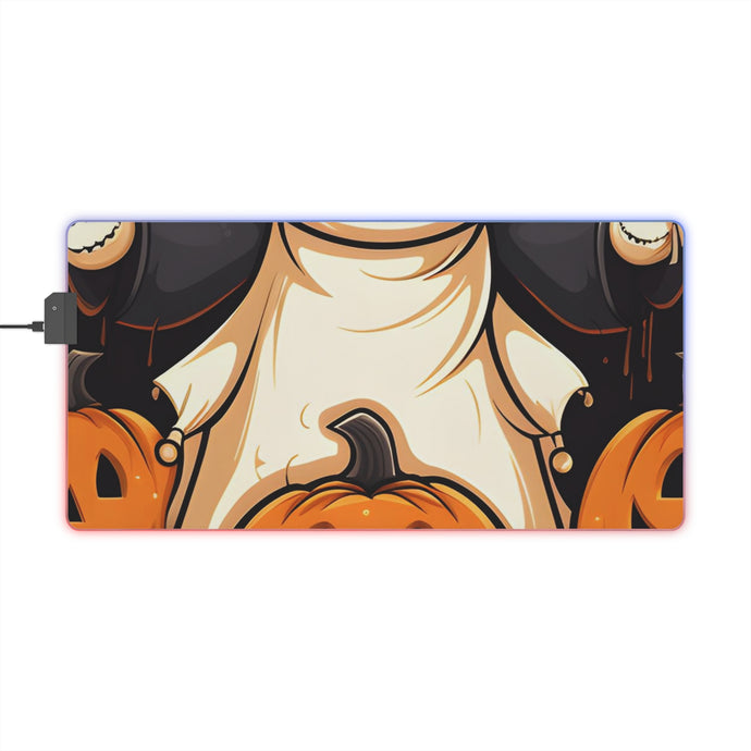 DistinctInk LED Gaming Mouse Pad with Spooky Skeleton Pumpkin Patch Design for Halloween