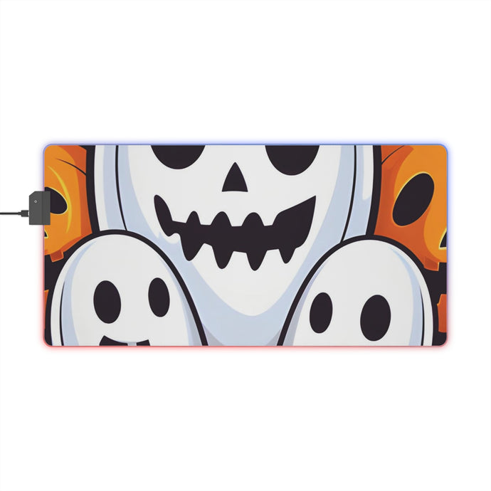 DistinctInk LED Gaming Mouse Pad with Skele-Pumpkin Ghost Pattern Design for Halloween