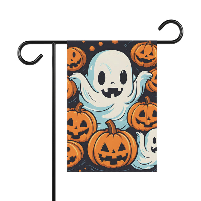 DistinctInk Garden & House Banner / Flag with The Ghostly Skeleton Pumpkin Design for Halloween