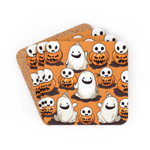 DistinctInk (Set of 4) Corkwood Coasters with Skeletal Ghost in a PumpkinDesign for Halloween