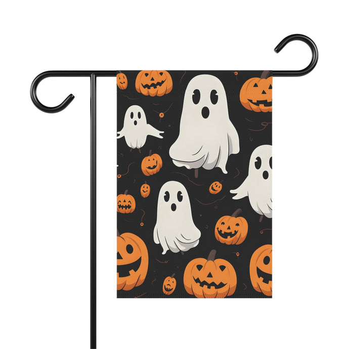 DistinctInk Garden & House Banner / Flag with Ghost Skeleton Pumpkin Cartoon Design for Halloween
