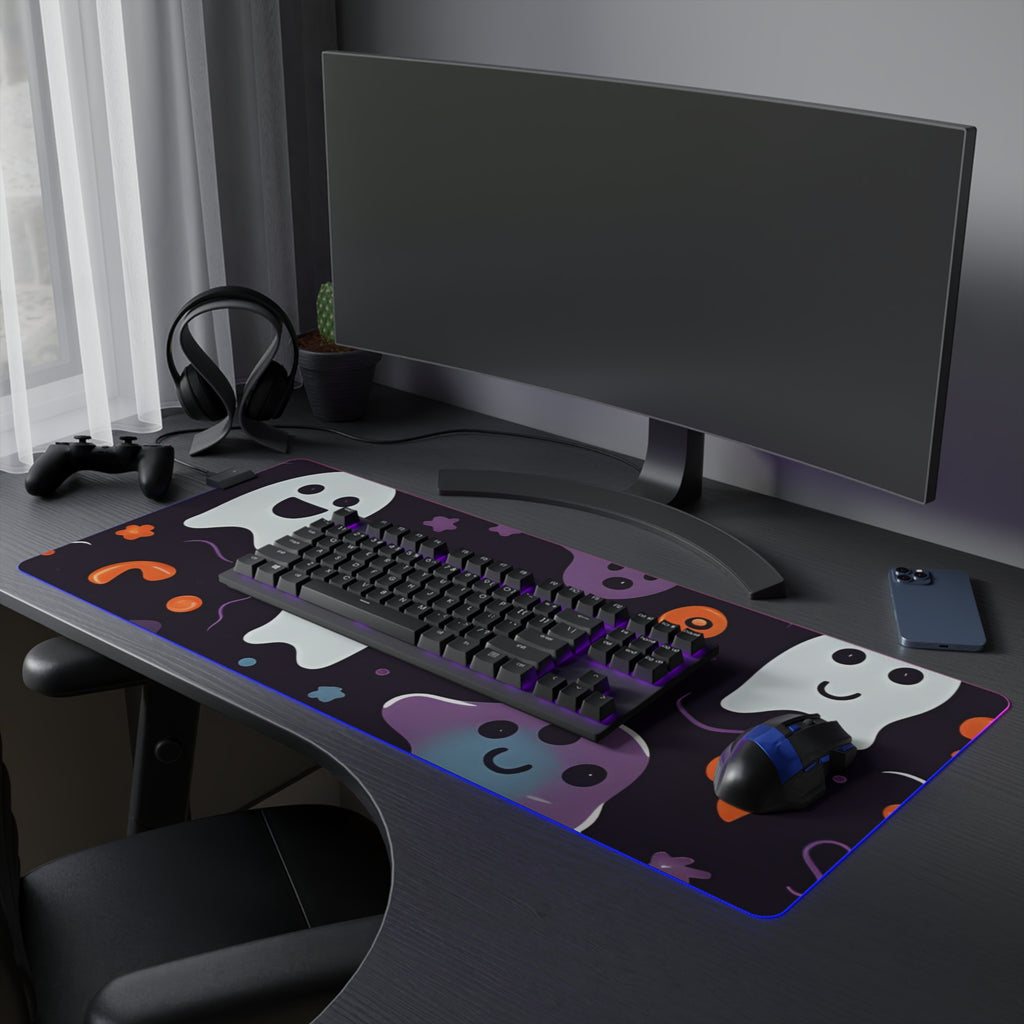 LED Gaming Mouse Pad with Skeletal Ghostly Pumpkins Design for Halloween, view 27