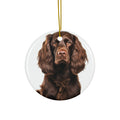 Hanging Ceramic Christmas Tree Ornament with Gold String - Boykin Spaniel Design