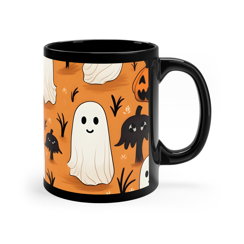 Black Coffee Mug - Ghost Skeleton Pumpkin Cartoons for Halloween, view 3